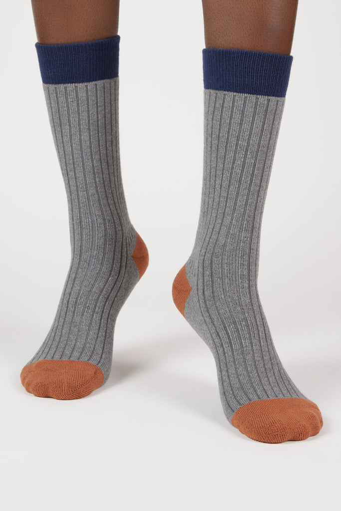 Grey ribbed tricolour block socks_4