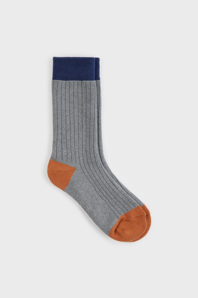 Grey ribbed tricolour block socks_2