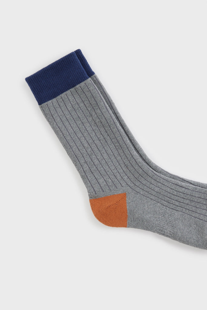 Grey ribbed tricolour block socks_3