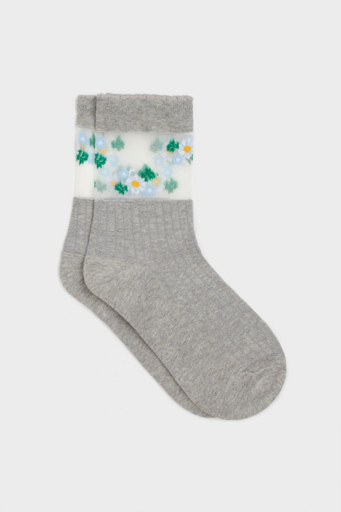 Grey sheer ankle daisy socks_3