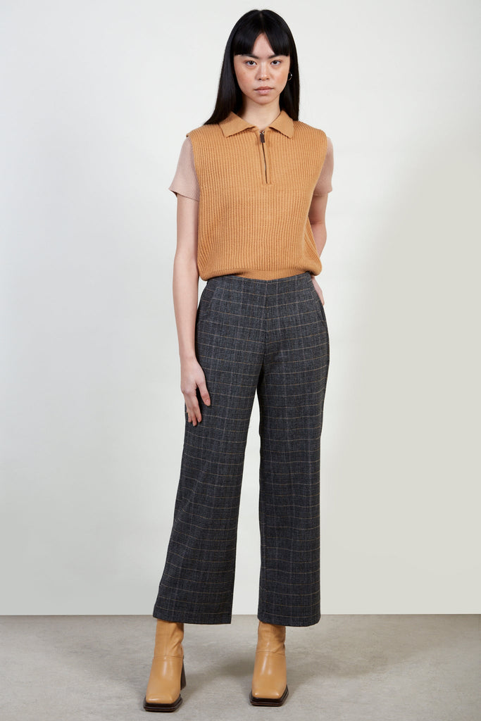 Grey smart checked wide leg trousers_2