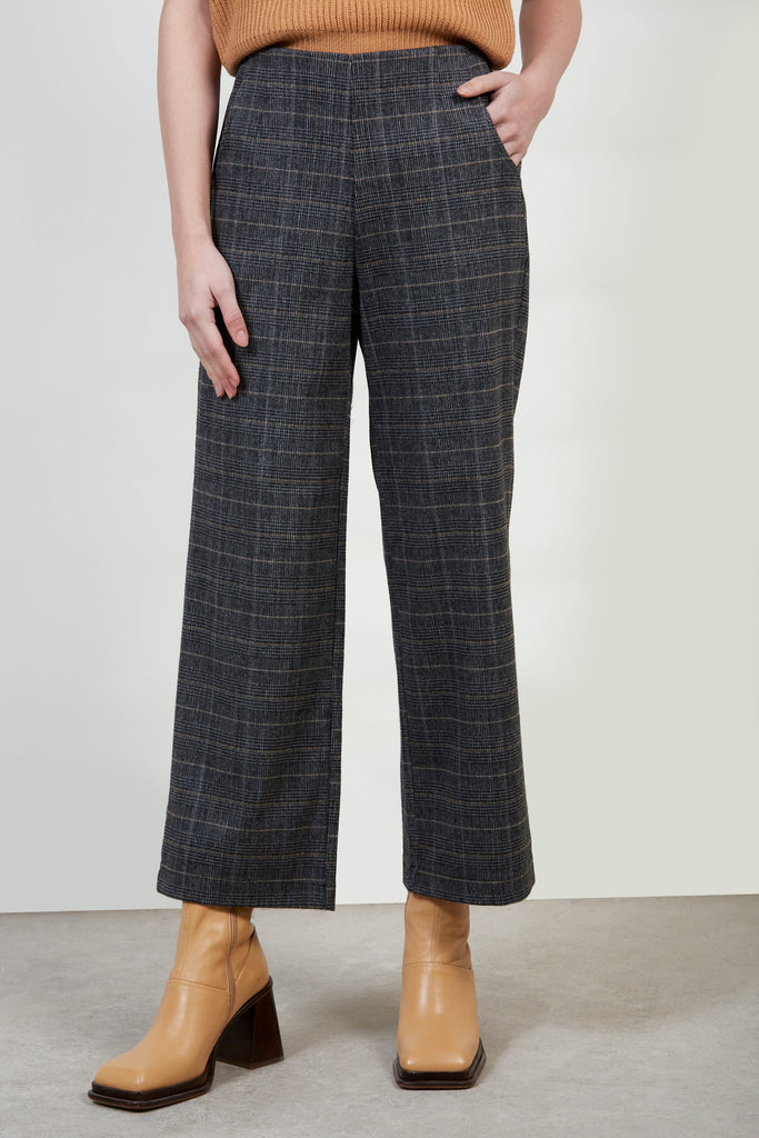 Grey smart checked wide leg trousers_1