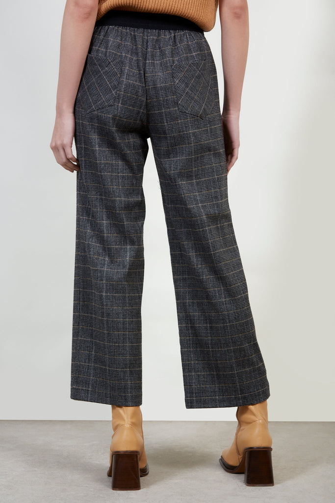 Grey smart checked wide leg trousers_3