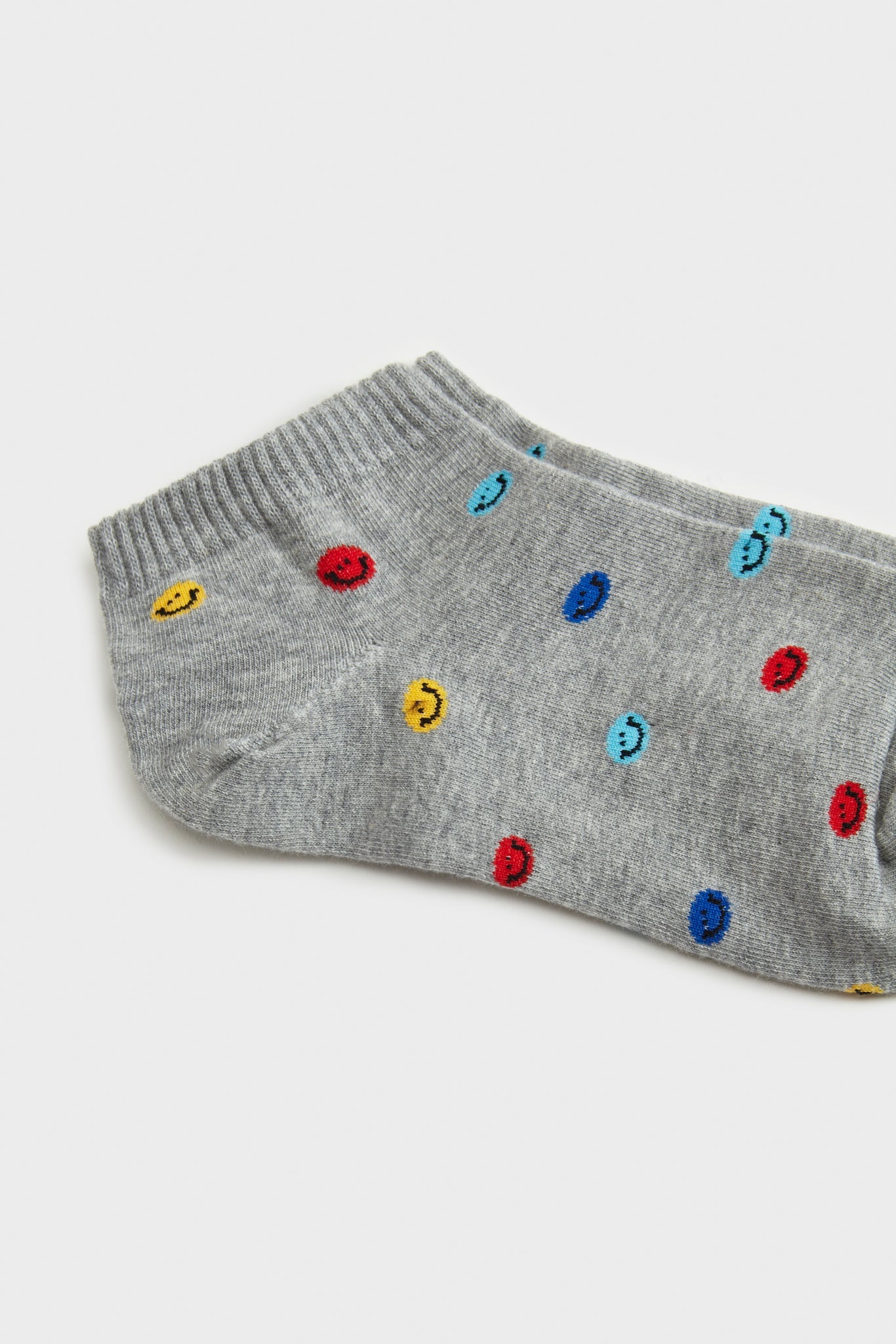 Grey tiny smiley face ankle socks_3