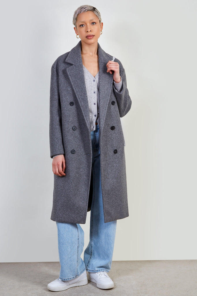 Grey wool blend double breast tailored coat_1