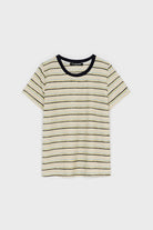 Heather beige blue and yellow striped contrast collar tee_1