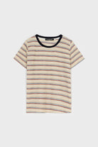 Heather beige red and blue striped contrast collar tee_1