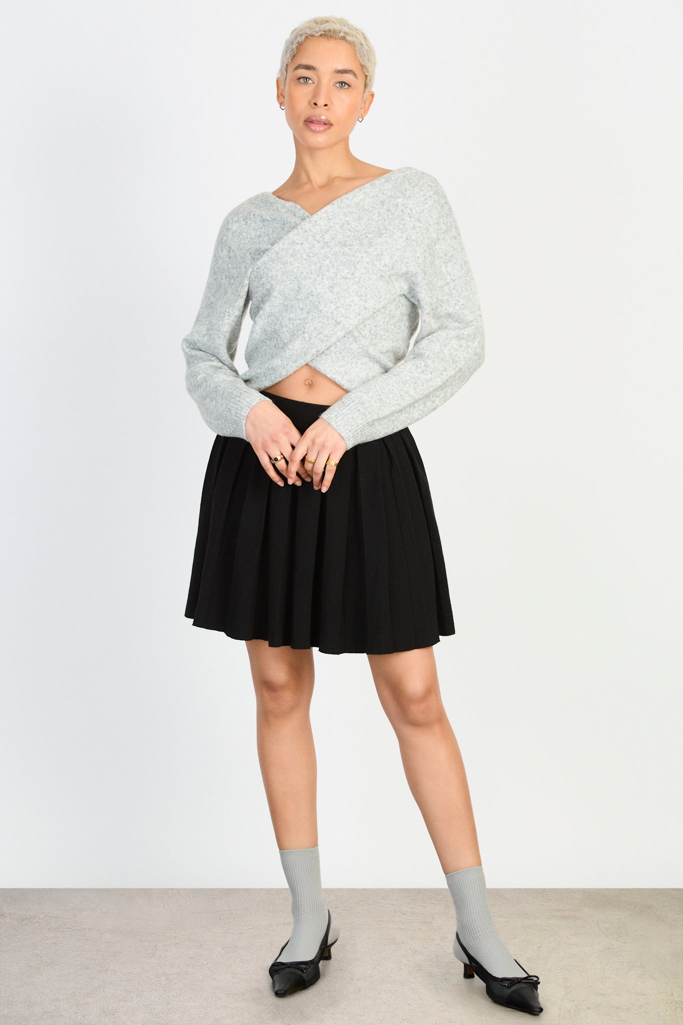Heather grey wool blend cross front jumper_4
