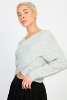 Heather grey wool blend cross front jumper_1
