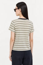 Heather beige blue and yellow striped contrast collar tee_3