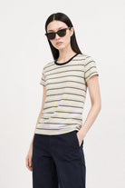Heather beige blue and yellow striped contrast collar tee_2