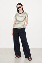 Heather beige blue and yellow striped contrast collar tee_5