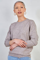 Heather beige cashmere blend crew neck jumper_1