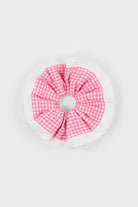 Hot pink gingham white eyelet trim scrunchie_1