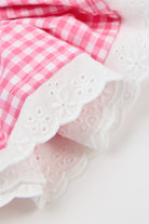 Hot pink gingham white eyelet trim scrunchie_2