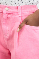 Hot pink washed denim single pleat shorts_3