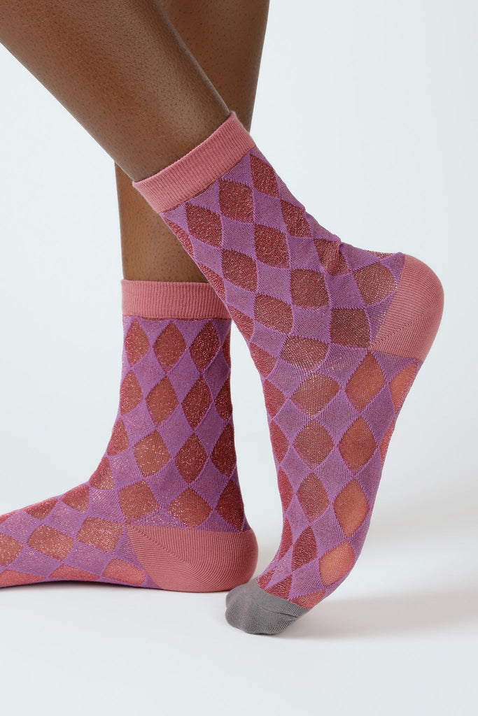 Hot pink sheer diamond socks_1