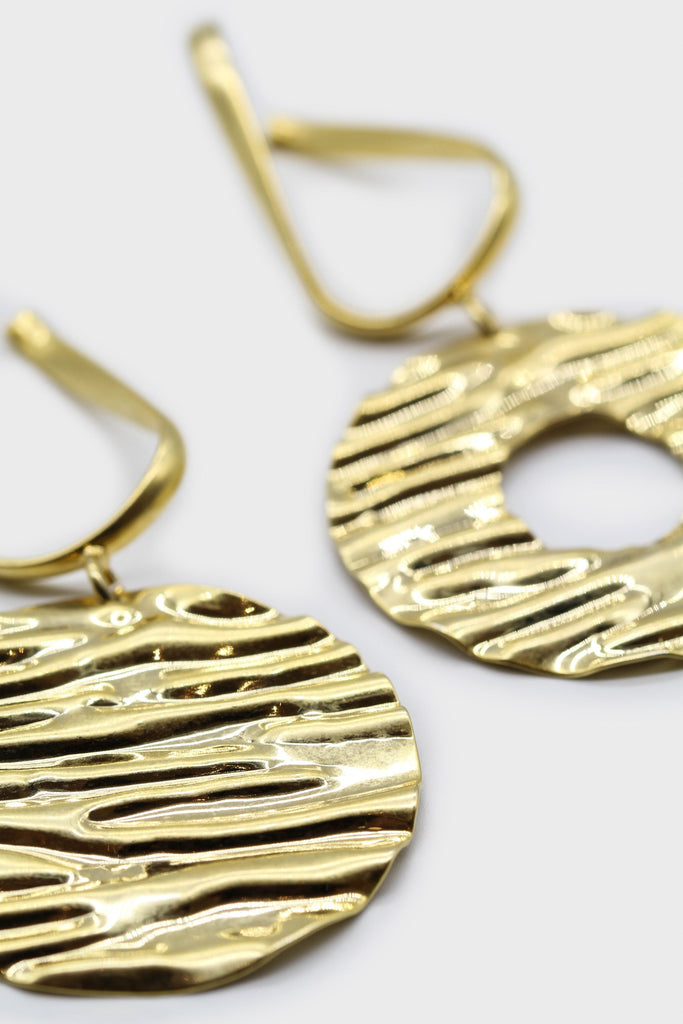 Gold large textured drop circle earrings_1
