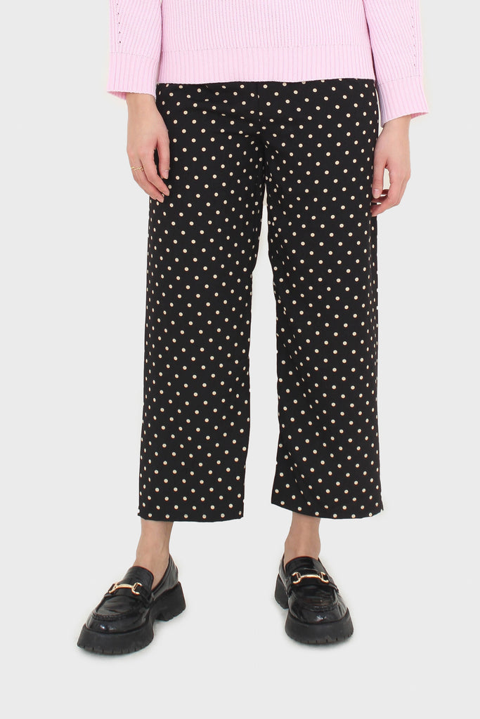 Black and white polka dot loose fit silky trousers_1