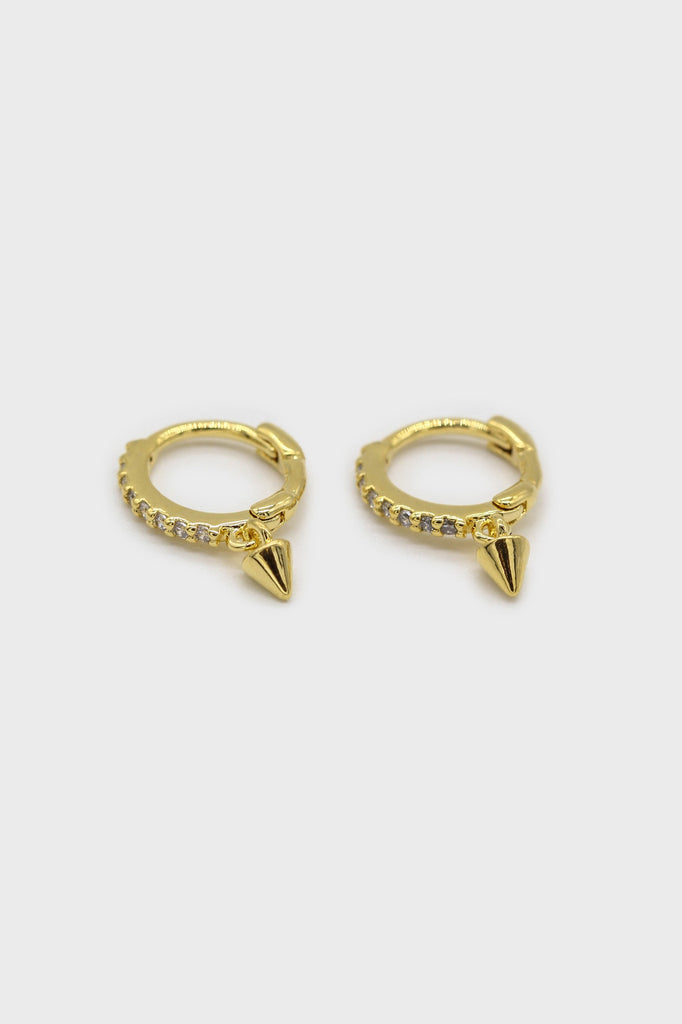 Gold pave dangling spike huggie earrings - 7mm_1