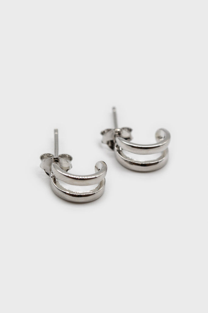 Silver small double lined hoop earrings_1