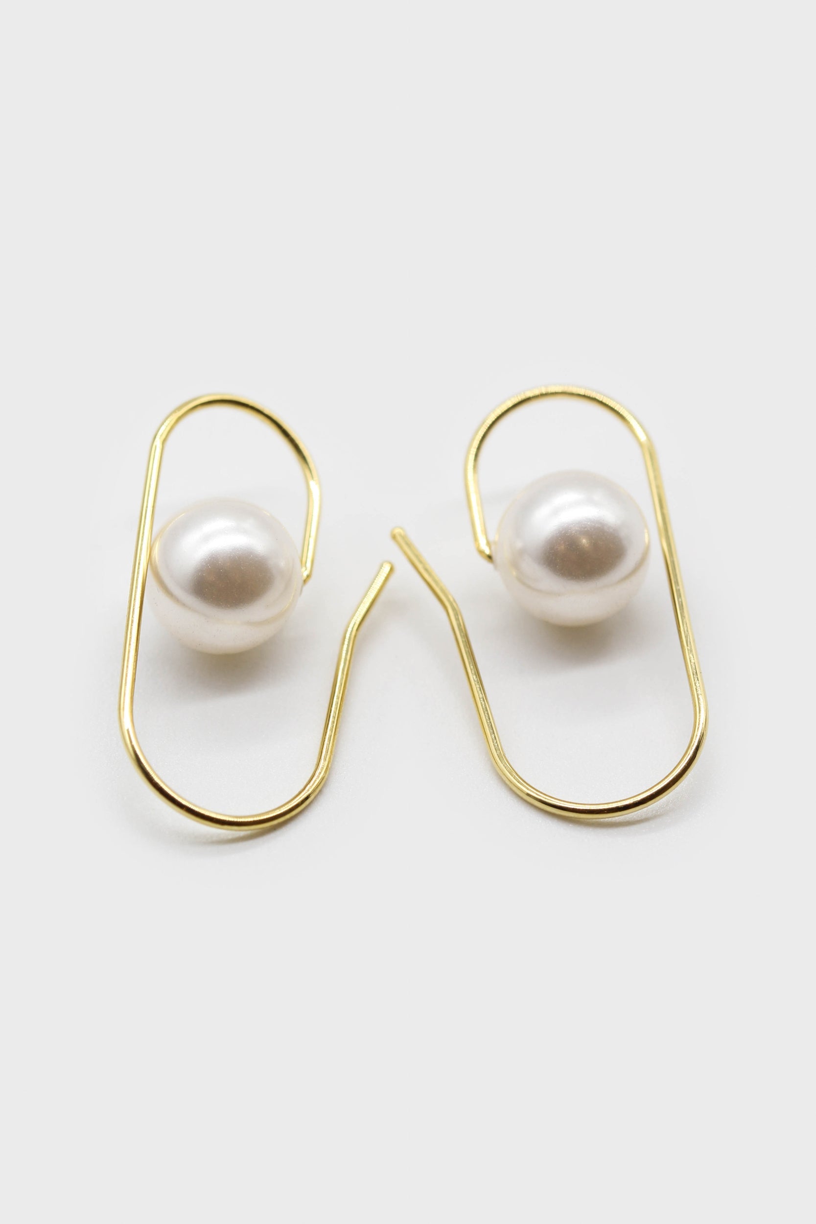 paper clip pearl earrings
