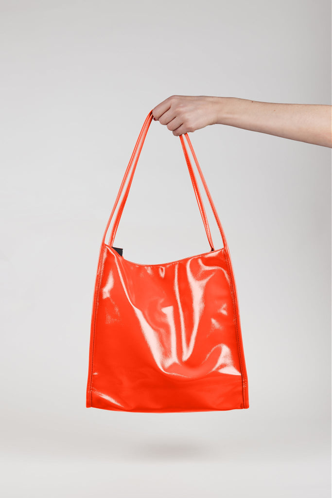Orange high shine PVC tote bag_4