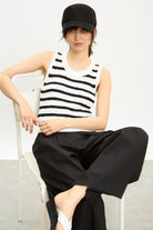 Ivory and black horizontal stripe knit vest_5