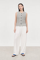 Ivory and black mix knit button front knit top_4