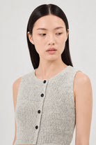 Ivory and black mix knit button front knit top_3