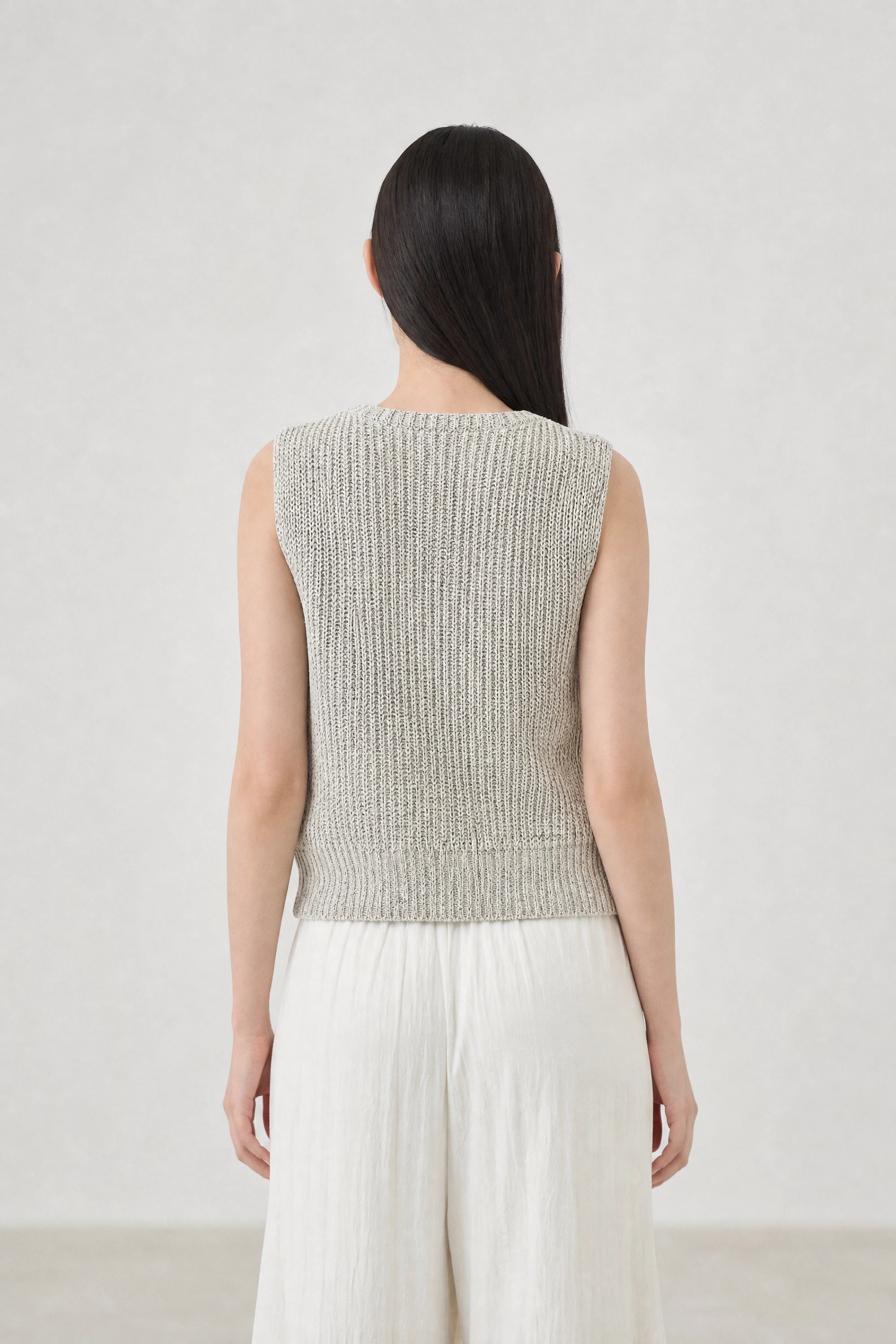 Ivory and black mix knit button front knit top_2