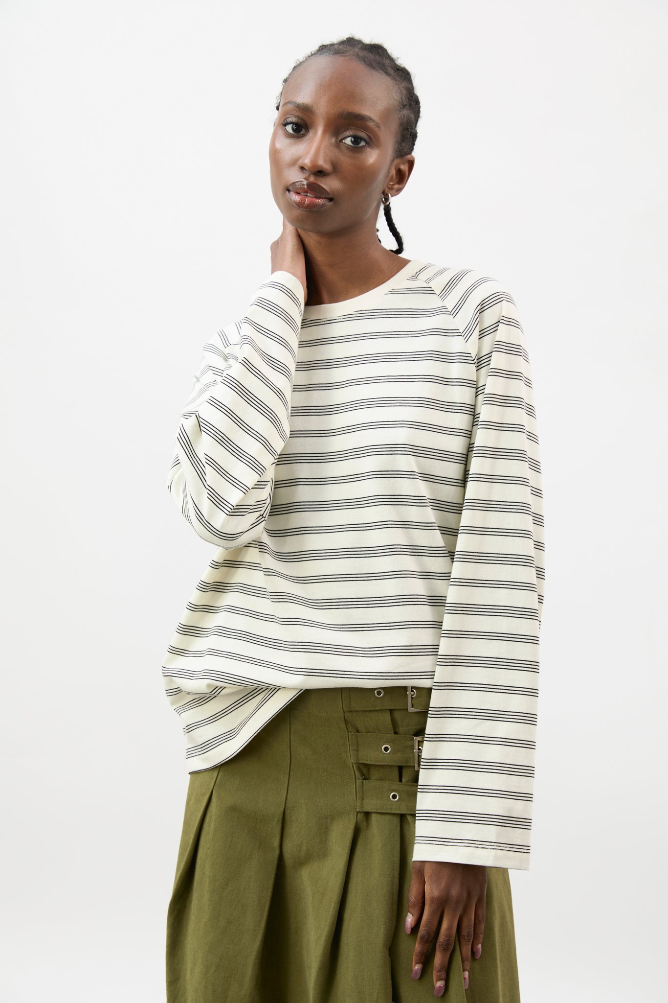 Ivory and black multi stripe raglan sleeve top_1