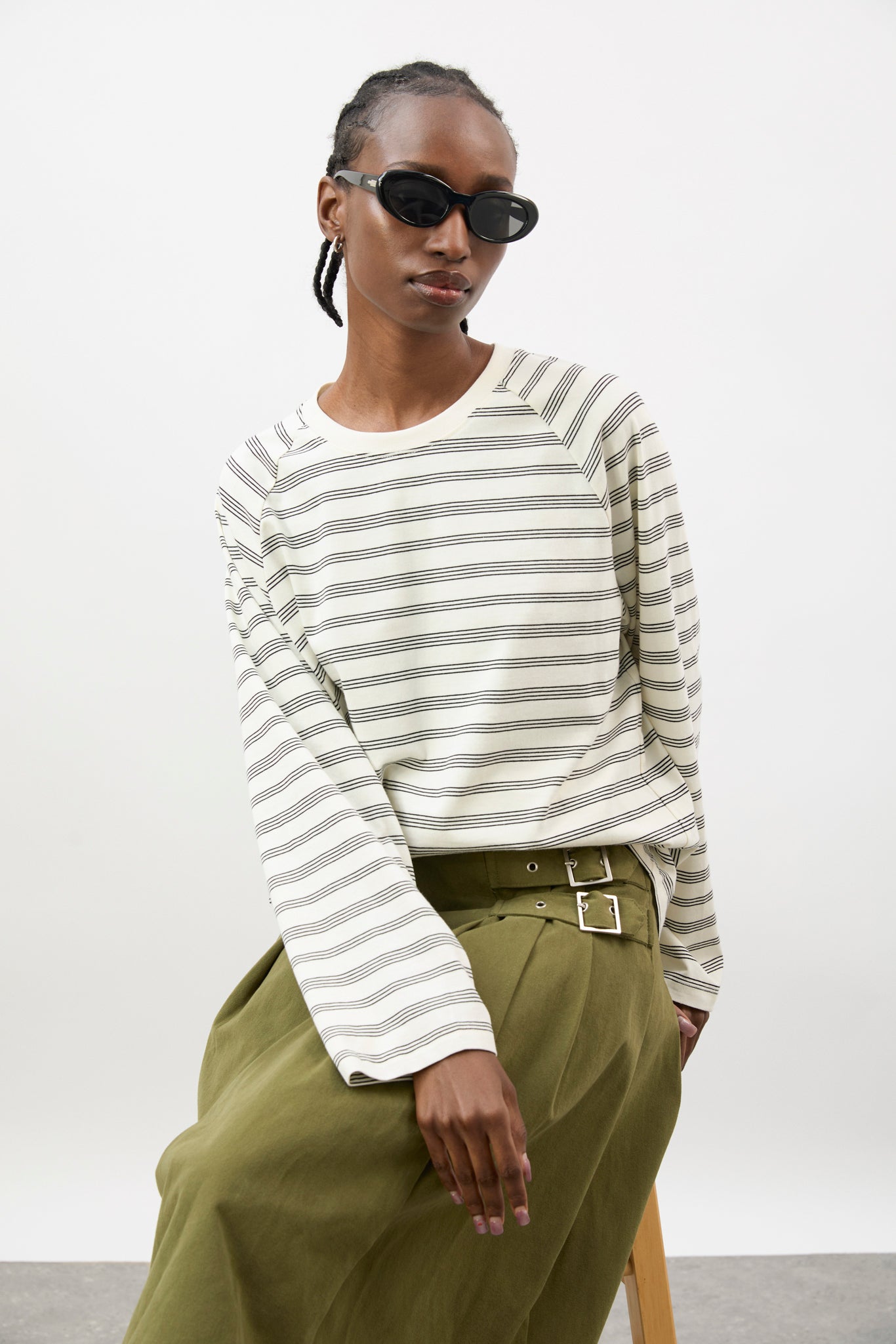 Ivory and black multi stripe raglan sleeve top_5