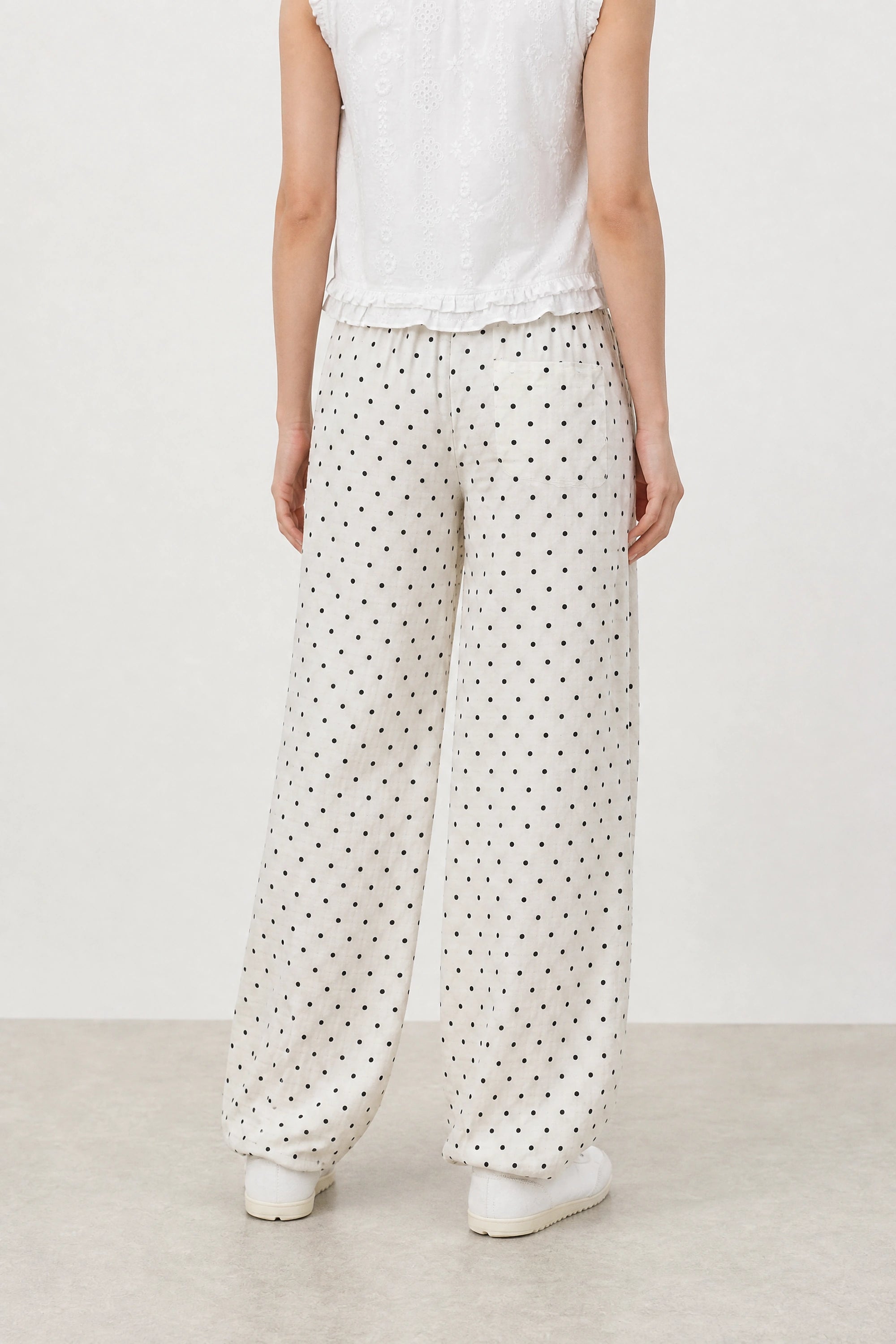 Ivory and black polka dot linen blend slouchy trousers_2