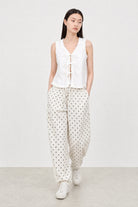 Ivory and black polka dot linen blend slouchy trousers_4