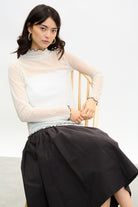 Ivory and black polka dot sheer ruffle trim top_5