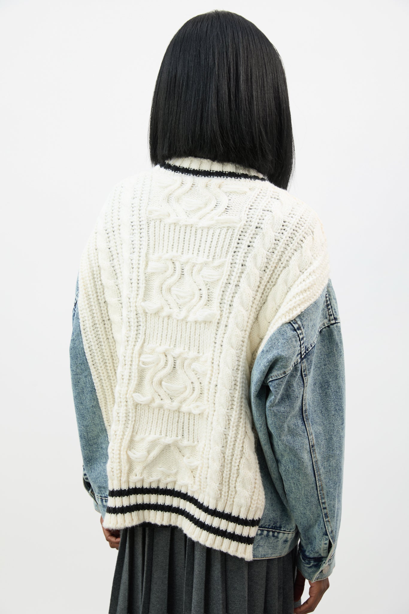 Ivory and blue denim wool blend varsity cardigan jacket_2