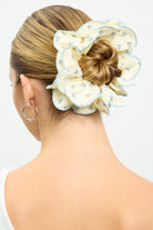 Ivory and blue floral print scallop trim scrunchie_3
