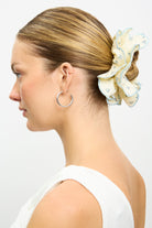Ivory and blue floral print scallop trim scrunchie_4