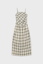 Ivory and grey checked strappy tie back dress_1