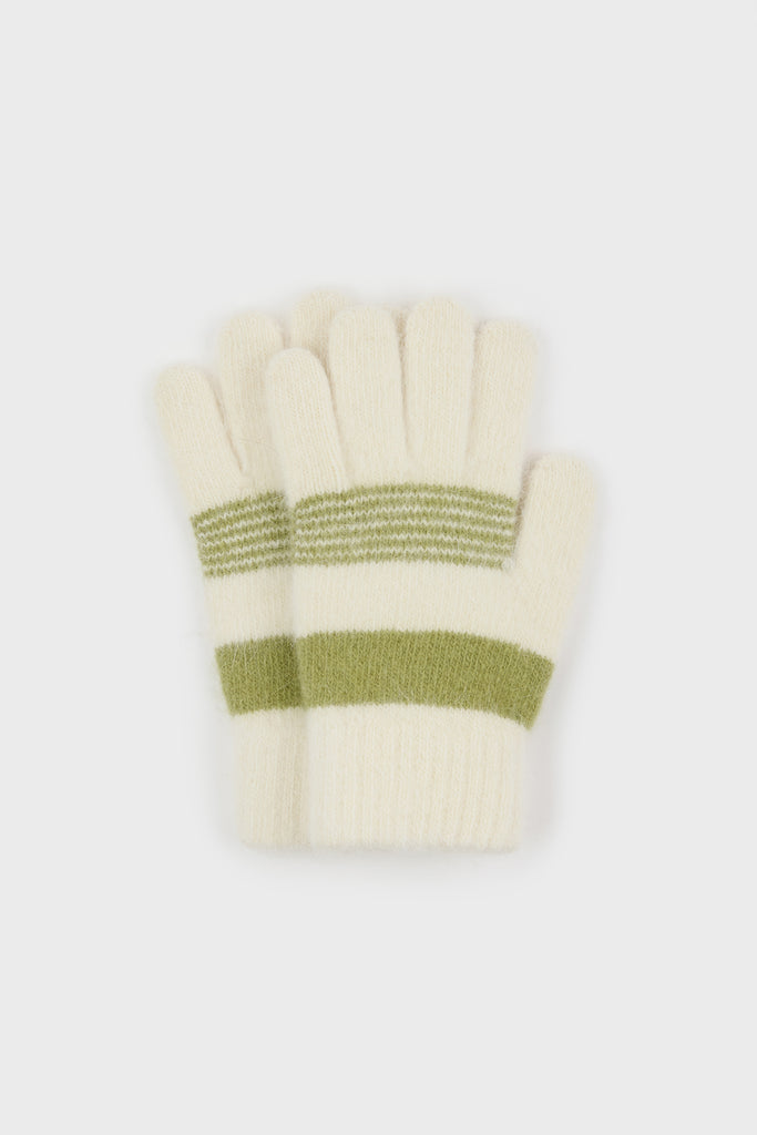 Ivory and khaki multistripe mohair gloves_1