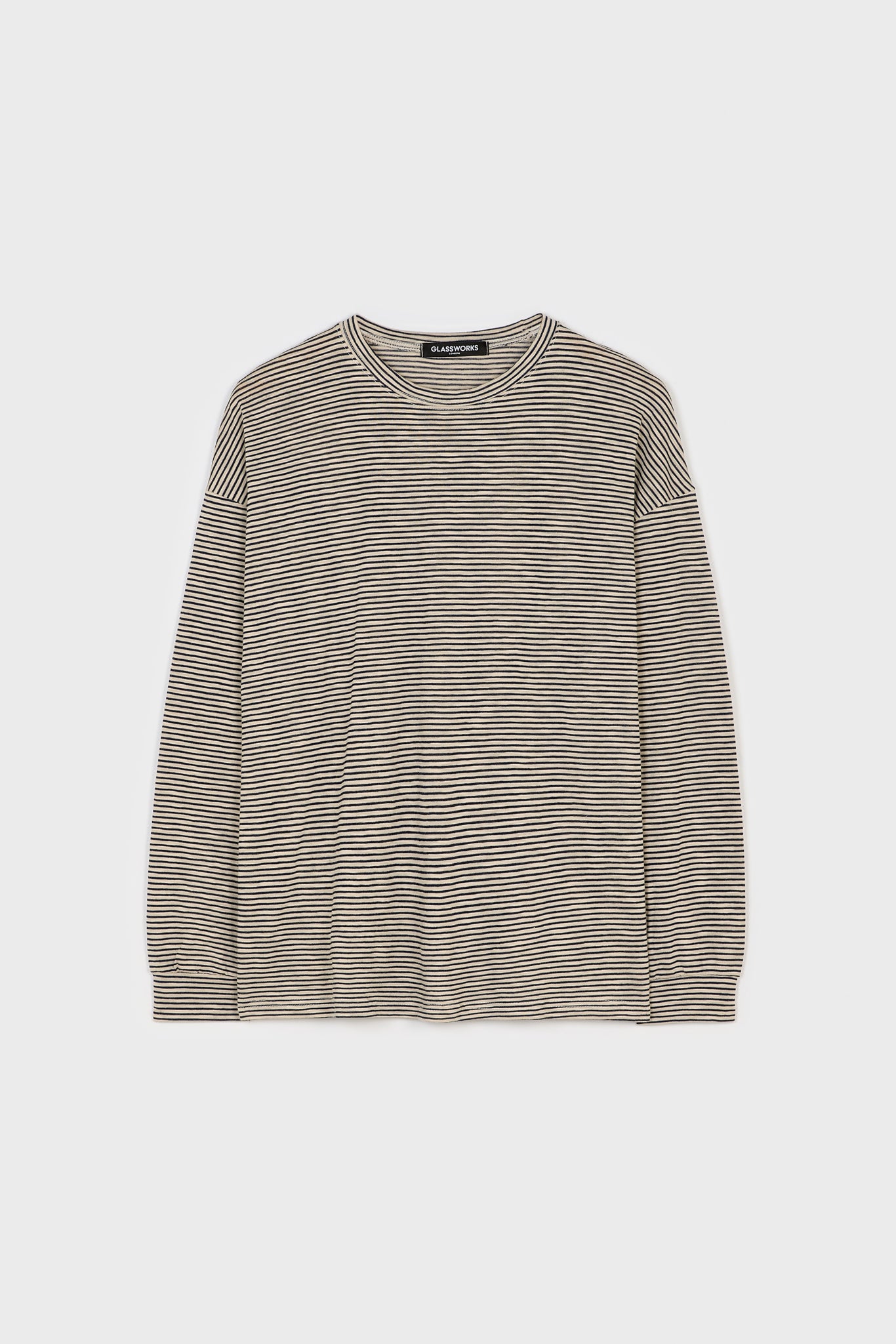 Ivory and navy horizontal stripe long sleeve tee | Glassworks London