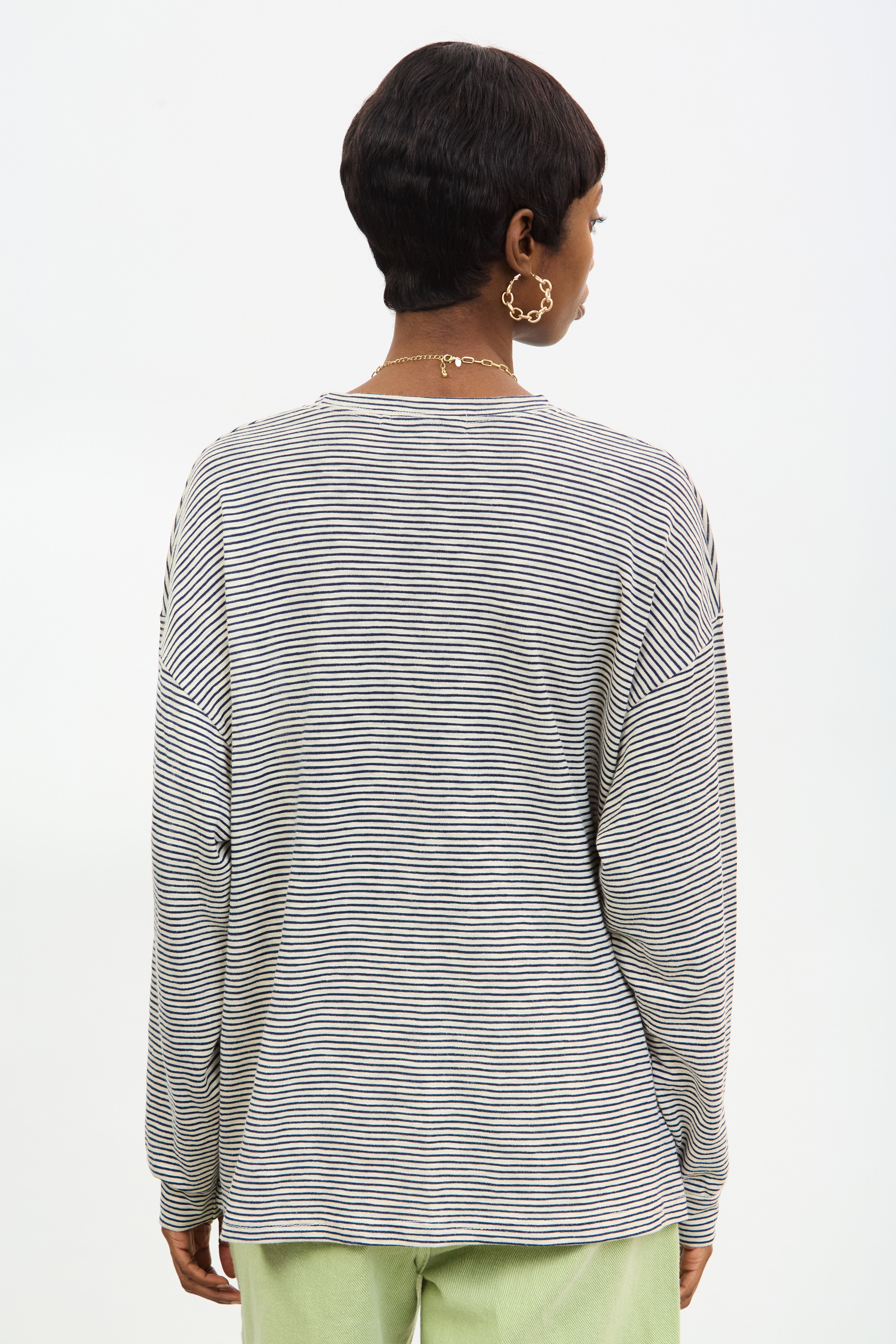 Ivory and navy horizontal stripe long sleeve tee_2