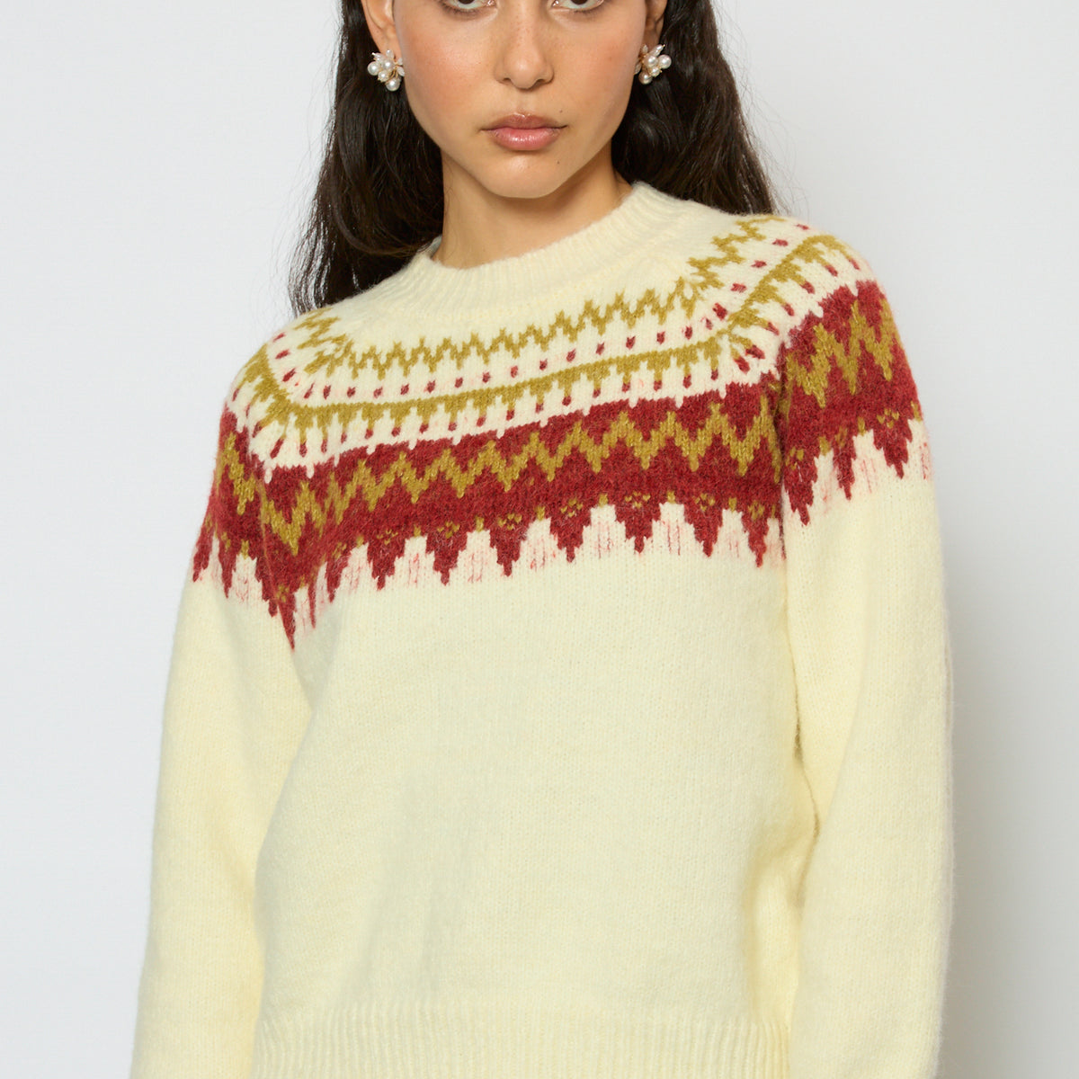 Ivory and red Fair Isle jumper | Glassworks London