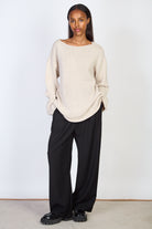Ivory boat neck long roll hem jumper_4