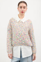 Ivory bold fuzzy rainbow fleck V neck jumper_1