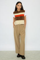 Ivory brown and coral striped button up sweater vest_5