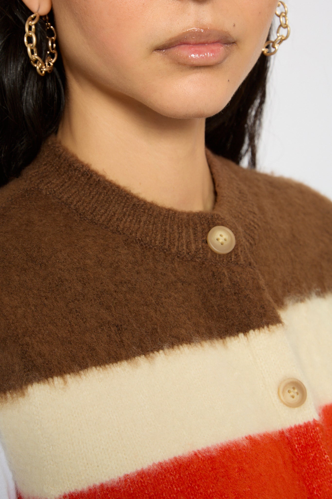 Ivory brown and coral striped button up sweater vest_4