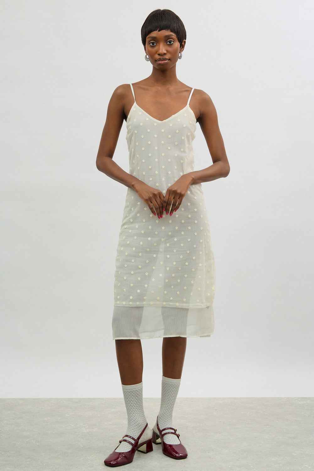 Ivory embroidered floral layered midi dress_6