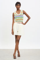 Ivory green and orange striped crochet knit tank_4